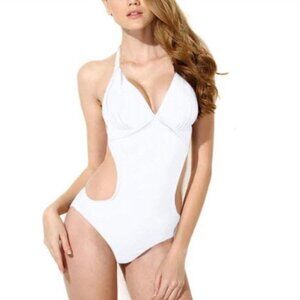 White Side Cut Outs One Piece Swim Suit